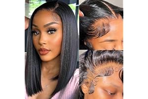 CLASSINE Parrucca donna Capelli Umani Veri Vergini Brasiliani Ricci Parrucca Short Bob Glueless Straight bob Human Hair Wigs13x4 Lace Front Wig Human Hair with Natural Hairline14inch
