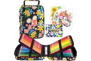 Efimeso 72 Colouring Pencils With Exquisite Portable Zipper Bag, Professional Coloured Pencils With Adult Coloring Book, Soft Core Drawing Pencils Suitable For Adults Children Artists - Sunflower