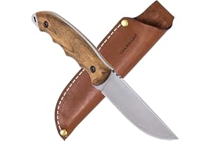 BPSKNIVES BPS Knives HK4 CSH - Cuchillo de Acero al Carbono de Hoja Fija - Cuchillo de Supervivencia Camping de Espiga Completa con Funda de Cuero de Hechos a Mano con Mango de Madera