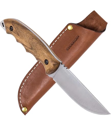 UNITED CUTLERY Bushmaster Explorer Jagdmesser – Volldorn-Klinge Aus 1095 HC-Stahl Mit Holzgriff & Lederscheide