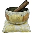 Ajuny Tibetan Singing Bowl Set - Handcrafted Meditation Brass Sound Bowl with Stick and Cushion for Yoga, Chakra Healing, Mindfulness and Stress Relief Spiritual Gifts - Multicolor