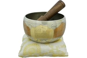 Ajuny - Campana tibetana buddista, con batacchio e cuscino, ideale per meditazione e suonoterapia, 10,2 cm