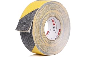 WELSTIK Bande adhésive antidérapante, 50 mm x 20 m, pour marches d'escalier antidérapantes en intérieur et en extérieur, noir/jaune