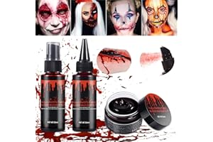 ZZQVIP Zestaw do Makijażu Halloween z Sztuczną Krwią 3 PCS – Realistyczna Sztuczna Krew do Kostiumów, Efektów Specjalnych i Blizn, Spray, Skrzepła Krew & Krem do Przerażających Wyglądów i Makijaż
