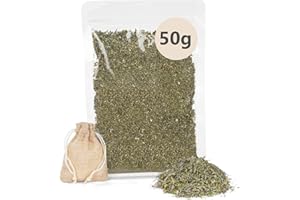 OSDUE Hierba gatera con Bolsa Recargable, Mezcla de Hierba gatera 100% Natural, para Juegos de Gatos, Juguetes de Entrenamiento y Hierba gatera, Postes para rascar y Camas para Gatos (50g)