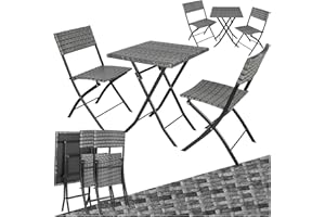 TecTake® Conjunto Jardín Exterior de Ratán y Acero para 2 Personas, Muebles Jardín Exterior Resistentes a Intemperie, 2 Sillas y 1 Mesa, con Topes de Plástico, Plegable, Ligero y Compacto - Gris
