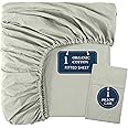 Lane Linen 100% Organic Cotton Fitted Sheet Single – Soft & Breathable Bottom Sheet with 2 Pillowcases, 35cm Extra Deep Pocket, All-Round Elastic for Snug Fit - Mineral