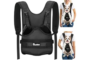 Pawaboo Sac à Dos de Portage Frontal pour Chien, Sac à Dos de Portage pour Chien, Ajustable, Facile à Mettre en Place, pour Petit Chiens Moyen, Mains Libres pour Voyage, Randonnée, Cyclisme, M, Noir