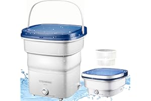 STEINBORG Składana mini pralka, pojemność do 1,5 kg, pralka podróżna, przenośna, na kemping, moc: 135 W, głośność urządzenia chodzącego: <65 dB, mała.