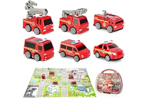 ACEMALL 6 Pièces Voiture Enfant, Alliage Jouet Voiture Enfant de Pompier pour Garçon et Fille, Petite Voiture avec Tapis de Jeu et Boîte Cadeau, Jouet Voiture pour Enfants de 2 3 4 5 6 Ans et Plus