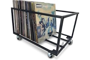 REGAL DISPLAY Vinyl Record Storage Holder With Wheels - Holds up to 100 LP - Album Holder Display Stand - Vinyl Record LP Storage organizer - Sturdy Metal Structure - Smooth Black