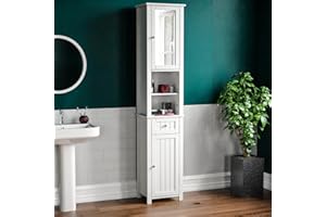 Bath Vida Priano Tall Mirrored Bathroom Cabinet Storage Cupboard Floor Standing Tallboy Unit, White