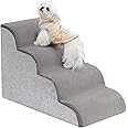 Uross Dog Stairs for Small Dogs- Dog Steps Stairs Ramps for High Bed Couch, High Density Foam Pet Steps Stairs for Dogs to Get on Bed, 4 Tiers Cat Doggy Steps Ramps for Joint Pain Dog(Gray)