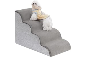 Uross Dog Stairs for Small Dogs- Dog Steps Stairs Ramps for High Bed Couch, High Density Foam Pet Steps Stairs for Dogs to Get on Bed, 4 Tiers Cat Doggy Steps Ramps for Joint Pain Dog(Gray)