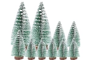 JENICH (10/15/20cm) 10Pcs Mini Weihnachtsbaum Tannenbaum Künstlicher Christbaum Tisch Tannenbaum Klein Miniatur Tanne mit Schnee-Effek Grün Weihnachtsdeko Weihnachten Tischdeko für DIY Basteln Schaufenster