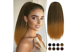 RUWISS Queue de Cheval avec Cordon pour Femmes Noires Extension de Cheveux Yaki Droits Ponytail Queue de Cheval Épais de 40 CM Clip Synthétique Cheveux de Queue de Cheval Noir à Blond