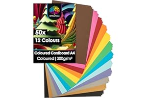 OfficeTree 60x Coloured Paper A4-300 g/m² - 12 Colours - with Gold and Silver Sheets - A4 Coloured Paper - A4 Coloured Card - Crafting Card Paper for Kids - Craft Card