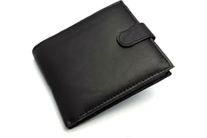 ODS:UK Mens RFID Blocking Safe Soft Leather Tri Fold Wallet Card Slots Id Window and Coin Pocket (Black - Style 3)