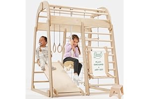 GOODEVAS Struttura da arrampicata in legno migliorata per interni – Montessori Parco giochi indoor con scivolo, parete di arrampicata, corda da arrampicata e arte – Stabile triangolo di arrampicata Montessori