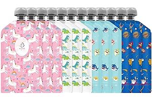 BUZIO Baby Reusable Food Pouches, 12 Packs Toddlers Food Storage Pouch, Double Zipper Squeeze Pouches Freezer Safe for Kids Homemade Organic Puree, 148ml