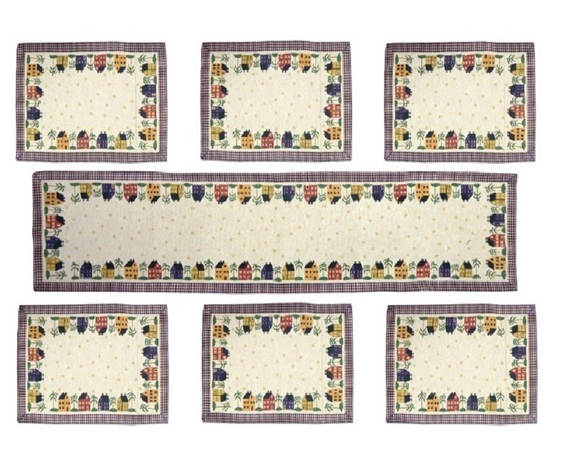 Galaxy Home Decor Fabric Dining Table Runner with 6 Mats (Hut) - Image 3