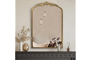 PERFNIQUE Gold Vintage Mirror, 91 x 60cm Arched Antique Baroque Mirror for Wall, Brass Traditional Ornate Wall Decor for Bathroom, Living Room, Fireplace, Entryway, Hallway (91 x 60 cm)
