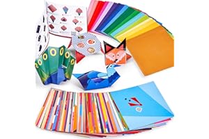 JoyCat 360 Feuilles Papier Origami Coloré pour Enfants, 15x15cm 160 Origami Double face, 200 Papiers d'Entraînement, 6 Autocollants avec Livre d'Instructions en Origami Loisir Creatif Enfant