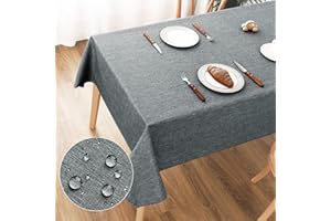 AooHome Tischdecke Abwaschbar, Grau Tischdecken 100x140cm Leinen-Optik Tischtuch aus Polyester Wasserabweisend mit Lotuseffekt, Dauerhaft Kratzfest für Wohnzimmer, Esszimmer, Balkon, Garten