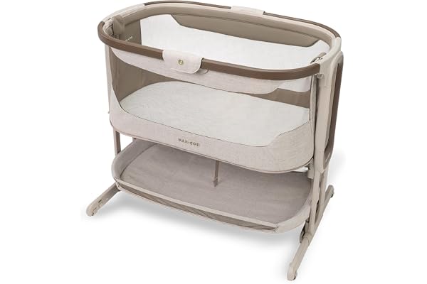 Maxi Cosi Iora Select Baby Bedside Crib, 0–6 månader (9 kg), Fällbar i Ett Steg Sidobädd Gungande, 3 cm CloudCore-madrass, 5