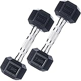 POWRX - Manubri Pesi esagonali gommati 2-30 kg + PDF Workout (Nero)