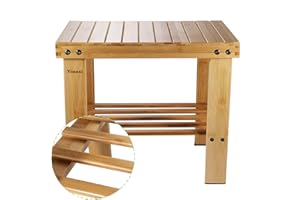 Yoassi - Taburete bajo de bambú Natural con Estante de Almacenamiento para niños y Adultos, 39 * 25 * 34cm, Banqueta Multifuncional para Ducha