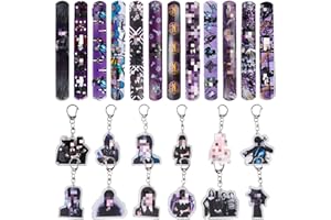 CLVSYH Miércoles Regalo de Fiesta, 12Pcs Bandas de Bofetadas + 12Pcs Llaveros de Miercoles, Regalos para Fiestas de Miércoles, Pulseras Niños Cumpleaños, Llavero Regalo de Invitados