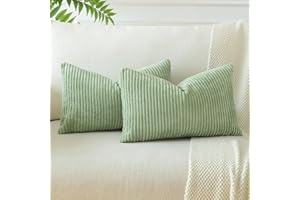 JOTOM Corduroy Soft Striped Throw Pillow Covers 40x60 cm Boho Decorative Pillow Covers Lumbar Pillowcase Couch Home Decor Cushion Covers for Sofa Bedroom 16x24 Inch Set of 2 (Sage Green)