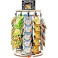 Pinzoveco Chip Rack Display Stand, 5 Tiers 40 Clips Snack Organizer for Office Desk, 360° Rotating Wooden Base Chip Holder Candy Display for Concession Stand, Countertop, Party, With Message Board