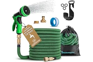 HOMEPROTEK Tuyau d'Arrosage Extensible 15m - Tuyau d’Eau Réglable avec 1/2'' et 3/4'' (19mm et 13mm) Adaptateurs, 9 Modes d'Arrosage, Latex Triple Épaisseur Durable avec Raccords en Laiton et Sac