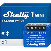 Shelly 1 x Mini Gen3 Wi-Fi Switch Relay, 1 Channel 8A with Dry Contacts, Garage Door Controller, Voice and App Remote Control