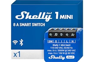 Shelly 1 Mini Gen3 – Smart hem WiFi-strömbrytare med Torrkontakt, 1 kanal 8 A, Fjärrkontroll för garagedörr, Alexa & Google Home-kompatibel, Ingen hubb krävs, Shelly-app