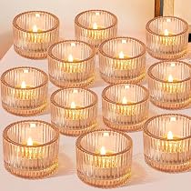 Hejo 12 Pezzi Portacandele Votivi per Candele Tea Light,Oro Vasetti Vetro Piccoli per Candele Tealight,Porta Candele per Centrotavola Matrimonio,Festa di Compleanno, Decorazione Domestica (6cm * 6cm