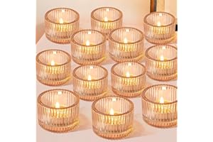 HOVIBU Juego de 12 Mini Portavelas de Cristal para Velas de té, Porta Velas Transparente 5cm x 3.8cm, Portavelas de Velas Pequeñas para Decoración de Mesa Navideñas Bodas Fiestas Hogar Aniversarios