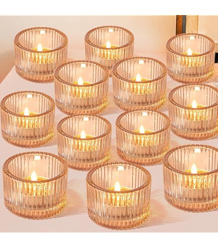 24 Photophores Dorés En Verre - Petites Bougies Chauffe-Plat Pour Décoration Élégante Mariage Et Noël