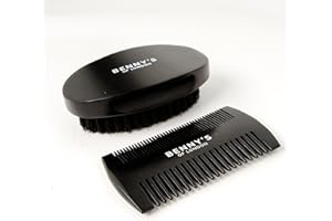 BENNY'S OF LONDON BENNY's Brosse et Peigne à Barbe - Cadeau | Ensemble brosse et peigne à barbe pour homme, brosse en poils de sanglier et peigne en bois pour le style de la barbe dans un coffret cadeau de luxe
