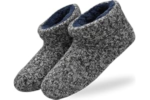 KuaiLu Mens Slippers Knitted Wool-Like Plush Fleece Lined Slipper Boots Winter Warm Cozy Non-Slip Rubber Sole House Slippers