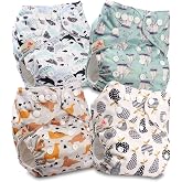 Littles and Bloomz Baby Reusable Pocket Nappy Cloth Diaper, Standard Size, 4 Nappies, FLP2-0406