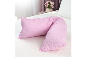 ‎PHD PRIMERA PHD Primera Seitenschläferkissen 140 x 40 cm mit Bezug (Rosa mit Punkten) - Allergiker-empfohlen u. 60°C waschbar, perfekt als Schwangerschaftskissen u. Stillkissen, Öko-Tex 100 Zertifiziert