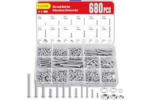 YOOPIN 680PCS Nuts and Bolts Set, M3/M4/M5 Phillips Round Head Screws Nuts and Washers, Carbon Steel Hex Nut and Bolt Assortment Set for DIY Projects, Furniture Installation and Parts Fixing