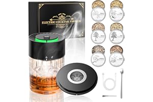 iDiskk Kit de fumeur de cocktails électrique, fumeur de whisky rechargeable, briquet intégral, 6 copeaux de bois pour les boissons Old Fashioned, Bourbon, mixologie de whisky, cadeau parfait pour les