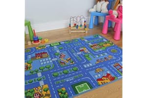 The Rug House Blue Play Village Roads Children's Bedroom Playroom Mat - 95cm x 133cm