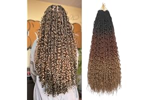 BLTYXT Goddess Boho Box Braids Crochet hair 24 Inch 8 Packs Pre Looped Water Wave Crochet Hair for Women Hair Extension (T1B-30-27, 24 Inch(8 Packs))