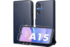 Peakally Coque pour Samsung Galaxy A15 5G/4G [ Verre Trempé Protection *1 ] [ Blocage du Signal RFID ] [ Premium PU ] [ Pochette de Portefeuille ] Etui à Rabat pour Samsung A15 5G/4G, Bleu