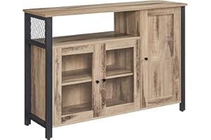 VASAGLE Meuble de Rangement Buffet avec 3 Portes pour Salle à Manger, Salon, Cuisine, 33 x 110 x 75 cm, Style Industriel, Marron Chameau et Noir Encre LSC096B50